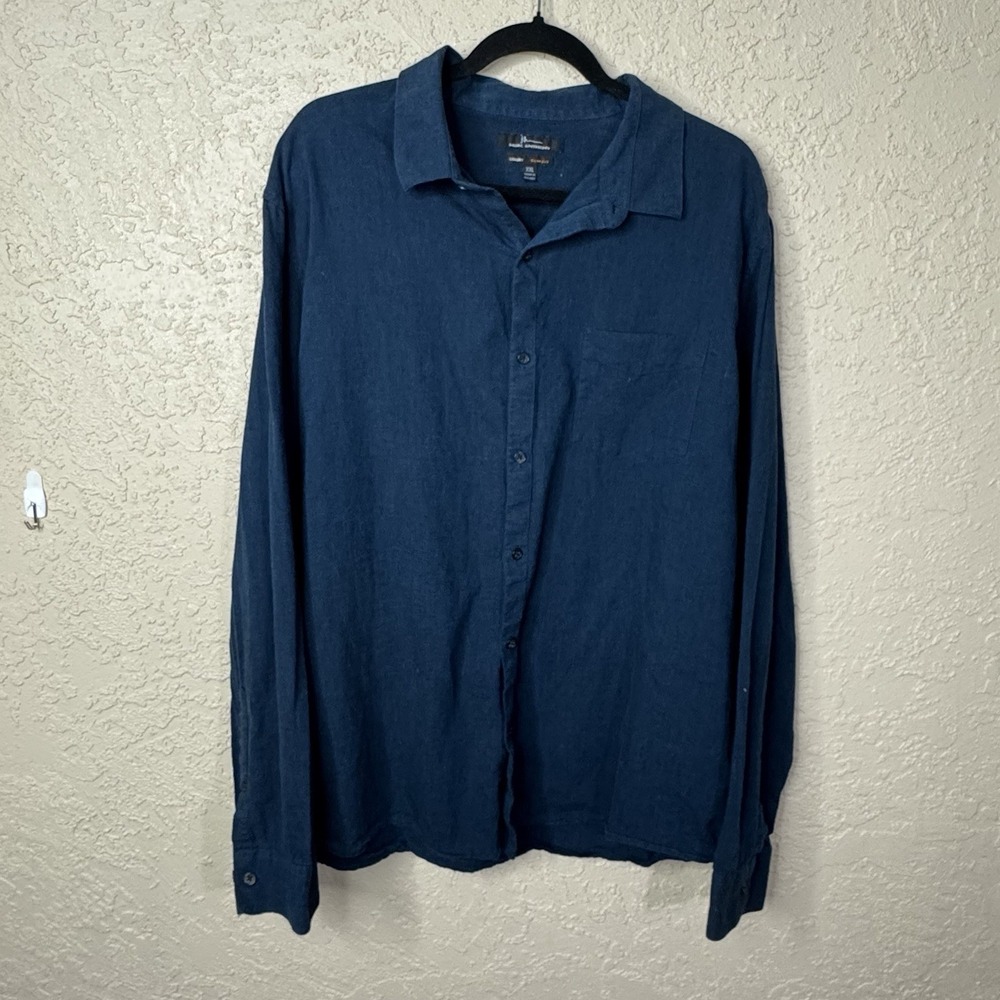 Marc Anthony Mens Linen Blend LS Shirt XXL Navy Coastal Preppy Button Slim Fit